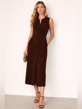 Pearl by Lela Rose Chocolate Suede Lamb Leather Vest Dress Size 0